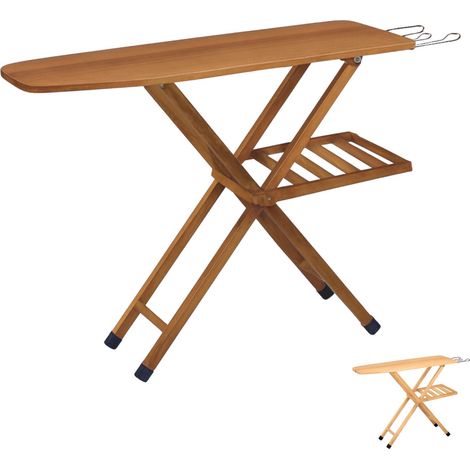 Asse da stiro pieghevole in legno - Misura 120x35 cm - Altezza regolabile in 3 posizioni - Tavola da stiro con poggia ferro da stiro e copriasse in omaggio - Colore Noce (1/5)
