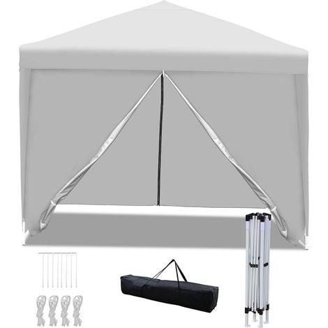 TolleTour Tenda pieghevole, tenda da giardino pieghevole 3 x 3 m - Impermeabile ai raggi UV, borsa per il trasporto - Padiglione da campeggio, gazebo, riparo dal sole, bianco (1/5)