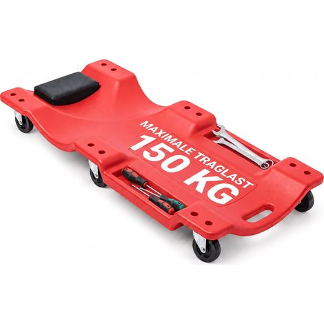 Relaxdays Werkstatt Rollbrett, Montageliege ergonomisch, Auto Kriecher 150 kg, HBT: 12x48x102 cm, KFZ Liegewagen, rot