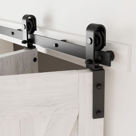 92cm/3FT Rail Porte Coulissante Pliante Kit Roulette Suspendue Systeme Noir pour 2 Porte Coulissante Interieur 43cm Large (1/5)