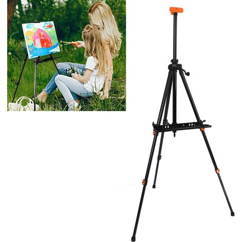Chevalet de Peinture Métal Noir Angle Hauteur Adjustable Trépied avec Plateau pour Planche Dessin Publicité Tube Rond Manivelle (1/5)