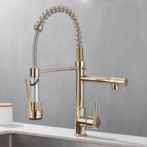 Pull-out Kitchen Tap with 2 Jets 360° Kitchen Mixer Tap with 2 Cold & Hot Spray Modes Available Gold (1/4)