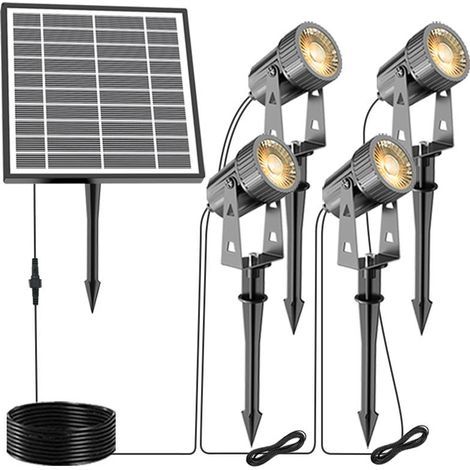 LED-Außenstrahler, 3W Solar-Gartenleuchte, warmweißes Licht 3000K, 1440 lm, geerdeter Stecker, IP65 wasserdicht, mit Fernbedienung (4er-Pack)