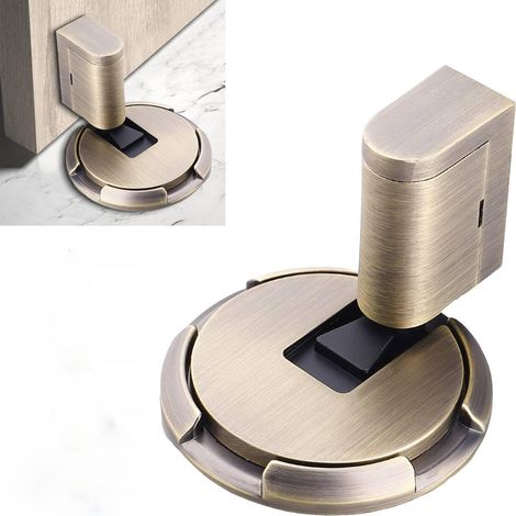 Butée de Porte Magnétique Améliorée, Cale Porte Bloc Porte e Sol Silencieuse en Alliage de Zinc Réglable sans Perforation avec Vis et Adhésif, pour Porte de Salon, Chambre, Cuisine, Bureau (Bronze) (1/5)