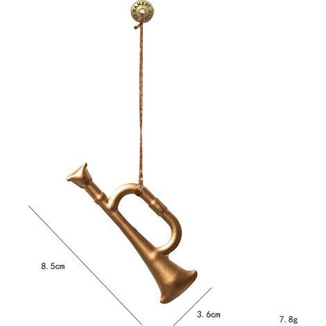 Décorations de sapin de Noël en métal, mini suspensions style nordique, ornements festifs en forme de trompette dorée, accessoires décoratifs pour arbre de Noël, lot de 2 pièces (1/5)