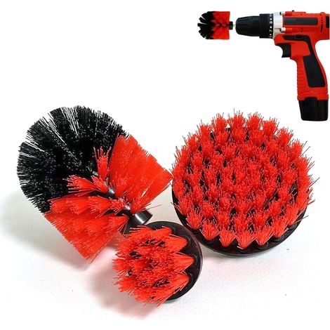 Lot de 3 Brosses pour Perceuse Bleu Nettoyage Maison Voiture  Brosses électriques pour perceuse 3 pièces couleur Rouge Pour nettoyer sols briques toilettes baignoires lavabos voitures (1/5)