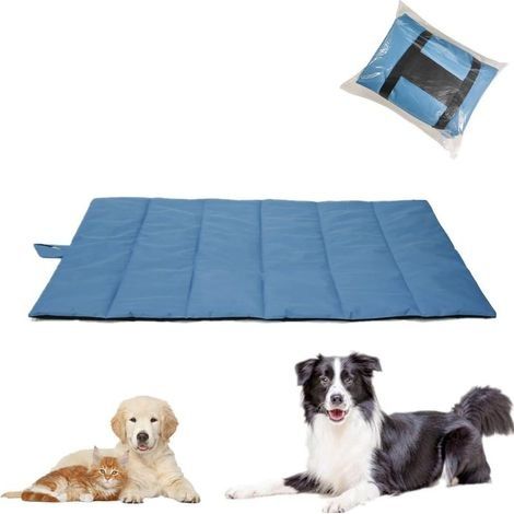 Lit pour Chien Imperméable Pliable Coussin Grand Moyenne Taille, Tapis Tissu Oxford Lavable Panier Chat Canapés Extérieur Voyage Voiture, 110x68cm Bleu (1/5)