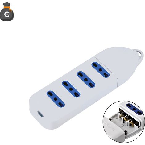 Adaptateur secteur sans fil Alcapower multiprise 4 prises 10/16 A, tension maximale 250 V CA, puissance 2500 W, couleur blanche, réf. 4P-10/16 (1/3)