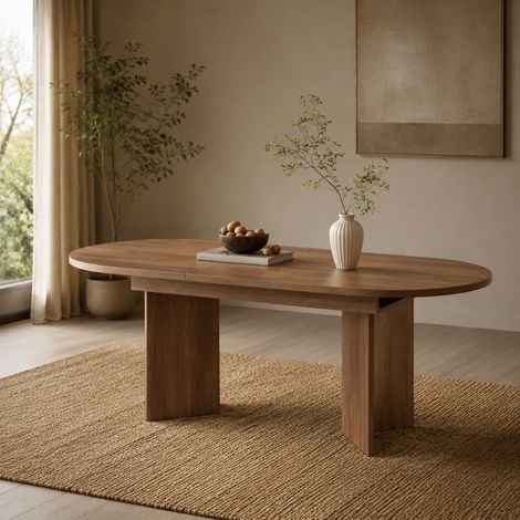 Mesa de comedor extensible 140/180 x 90 cm de MDF marrón, 6-8 personas FloraGrace (1/5)
