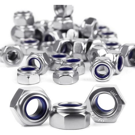 60 Pièces Ecrou M5 Inox A2 V2A Ecrou Inox M5 Ecrou Frein Hexagonal de Blocage en Nylon DIN 985 Écrous Autobloquant Nylstop Boulon Ecrou Filetage Métrique pour Boulon Vis M5 Pliants Armoires Bricolage (1/5)