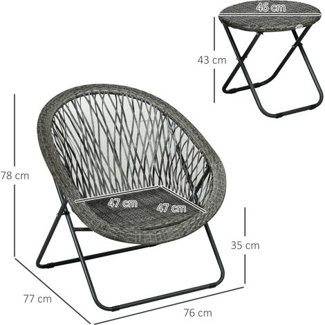 Ensemble de mobilier de jardin pliable pour balcon gris acier - Table basse et 2 chaises pour terrasse et jardin résistant aux intempéries
