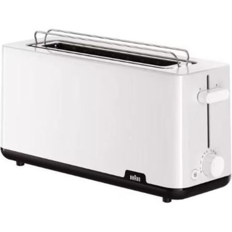 Grille-pain avec fente extra longue avec 8 niveaux de grillage, fonctions pour réchauffer et décongeler, plateau pour miettes, fente de 25 cm, puissance 1030 W, blanc (1/5)