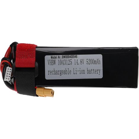 vhbw Akku kompatibel mit XT60 Stecker für Modellbau z.B. Racing Car, Helikopter, Flugzeug (5200mAh, 14,8V, Li-Polymer, 135 x 44,5 x 41,5 mm)