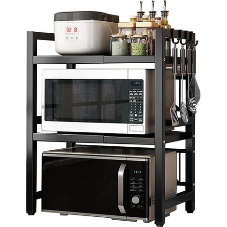 Meuble Rangement Cuisine Longeur Réglable 40 - 60 cm Étagère Multifonction pour Micro Ondes avec 3 Crochets (1/5)