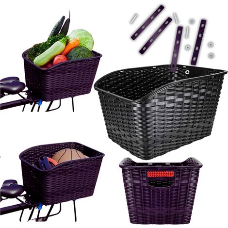 Cestino per bicicletta per portapacchi posteriore, cestino in rattan avvitabile, riflettente (1/5)