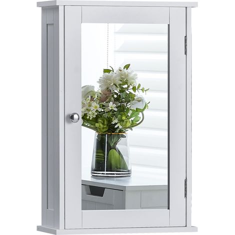 Armoire de Salle de Bain Simple Porte Miroir à Fixation Murale, Blanc (1/5)