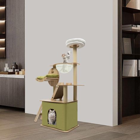 Großer Luxus-Katzenkletterhalter, Höhe: 1,4 m - Multifunktional - mit großer weicher Matte - Plüschkugel - für Hauskatzen (1/5)