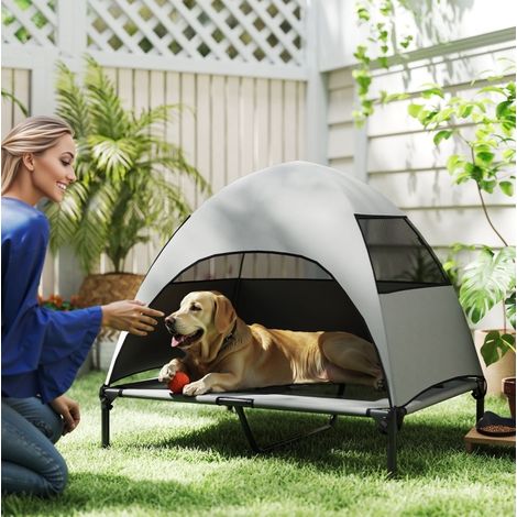 Lettino per cane da esterno con tetto, 91 x 76 x 90 cm, grigio chiaro OKMYHOME (1/5)