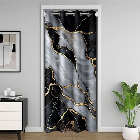 Marbre Rideau Occultant 132x203,Noir Gris Marbre Rideau de Porte Interieur pour Garçons Mâles,Or Moderne Abstrait Art Rideau de Porte,Aquarelle Tie & Dye Chambre Rideau de Séparation Décor de Chambre (1/5)