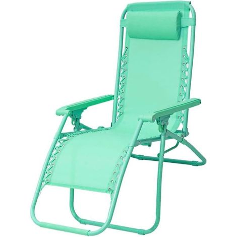TRADE SHOP - Sedia Sdraio In Textilene Pieghevole Reclinabile Con Poggiatesta Da Giardino Colorata - Verde Acqua (1/2)
