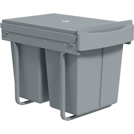 Poubelle extensible, 2 bacs de 20 L, conteneurs amovibles, plastique et métal, grise (1/4)