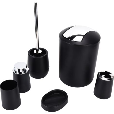 6-teiliges Badezimmer-Accessoire-Set, galvanisiert, Zahnbürstenhalter, Abfalleimer-Set für Zuhause, Schwarz (1/5)