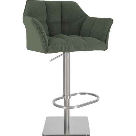 Tabouret de bar x1 réglable en velours côtelé vert assise enveloppante capitonnée et avec base carrée en acier inoxydable 100006124