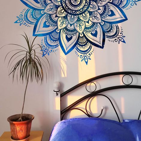 Stickers Muraux Mandala Demi Autocollant Mural Fleurs de Lotus Bleu Deco Stickers Salle de Bain Salon Chambre Enfants Bébé Décoration (1/5)