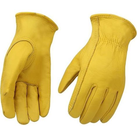 Cowhide Leather Work Gloves for Driving/Gardening/Cutting/Construction/Farming/Motorcycling, Men and Women (Size M) (1/5)