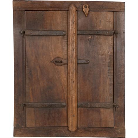 Grille de fenêtre en bois massif et en vieux fer médiéval avec cadre intérieur ou extérieur (1/5)