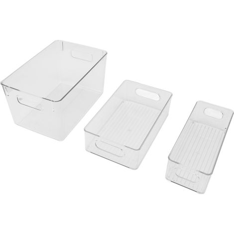 Lot de 3 boîtes de rangement multifonctionnelles transparentes, empilables et sans couvercle. (1/5)