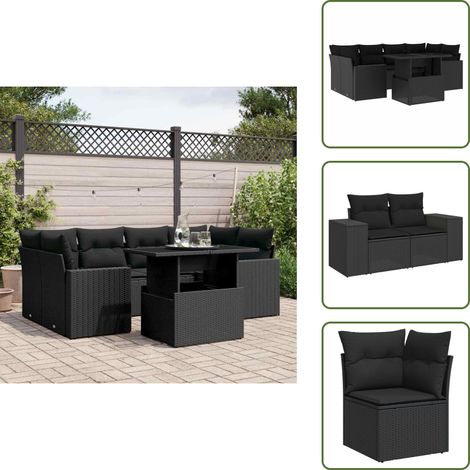 Salon de jardin 7 pcs avec coussins noir résine tressée - Ensemble Salon De Jardin - Meuble Extérieur - Jardin - Terrasse - Mobilier De Jardin (1/5)