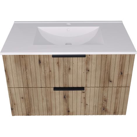Mobile Sottolavabo Veppenssan con Lavabo e 2 Cassetti 81x47x52 cm - Effetto Rovere [en.casa]