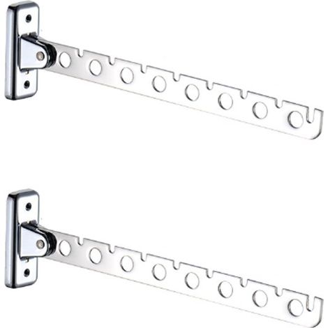 Étendoir à vêtements - 2 pièces - Étendoir à linge - Crochet à vêtements - Étendoir à vêtements pliable - Rotatif à 180° - 308,23,5 CM - Argent - Acier inoxydable - Pour buanderie, balcon, chambre (1/5)