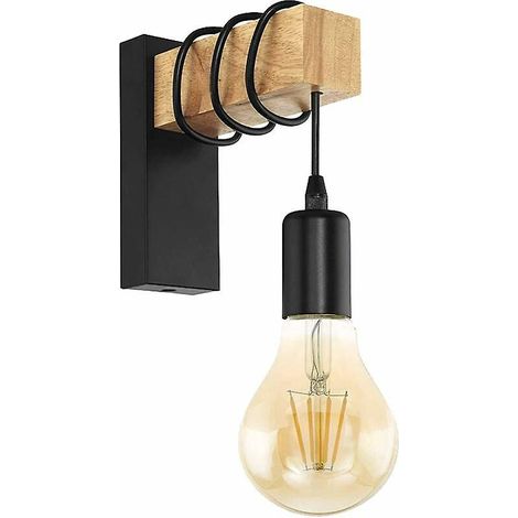 modern Metal Et Bois Applique Murale Lampe(sans Ampoule,noir) Intrieur Modern Lampe E27 Murale Applique Industrielle Nordique (1/4)