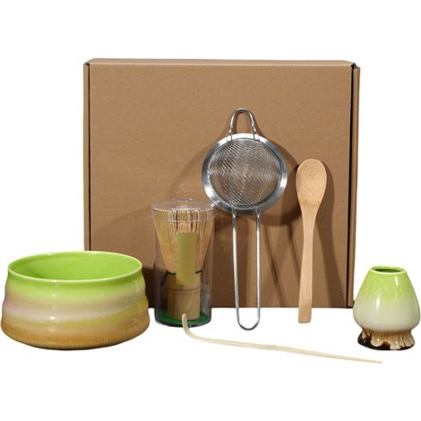 6 pièces, set de cérémonie du thé japonaise, bol en céramique, fouet en bambou, cuillère à matcha, support de fouet, brosse de nettoyage, pour amateurs de thé vert (1/5)
