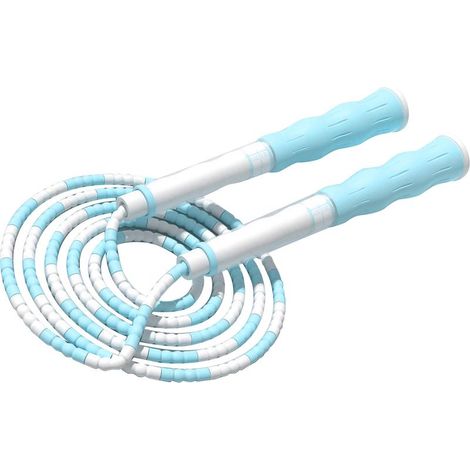 Corde à sauter pour enfants, longueur réglable, haute flexibilité, poignée antidérapante, perles, pour exercices à la maison et à l'école, bleu (1/5)