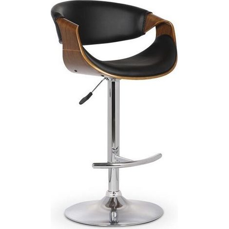 Silla de barra Houston 666 , 88x53x50cm, Cuero ecológico, Metálico, Chapa de madera natural