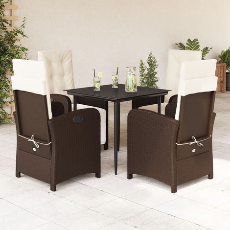 Set da Pranzo da Giardino 5pz con Cuscini in Polyrattan Marrone vidaXL (1/5)