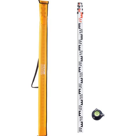 Tige de mesure télescopique métrique 4 m, mire télescopique de mesure double face en cm/mm règle en alliage d'aluminium avec niveau à bulle et sac de transport pour mesurer maisons, murs, sols (1/5)