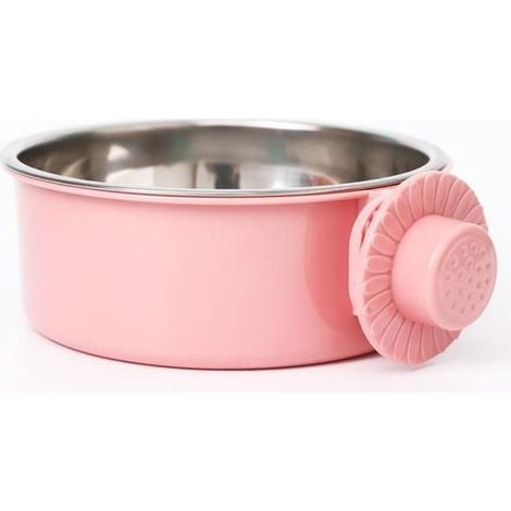 Gamelles amovibles en acier inoxydable pour cages de transport pour chiens et chats (grand modèle rose) (1/3)