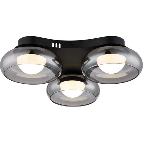 Deckenleuchte Deckenlampe Wohnzimmerlampe schwarz LED Glas rauchfarben D 50 cm