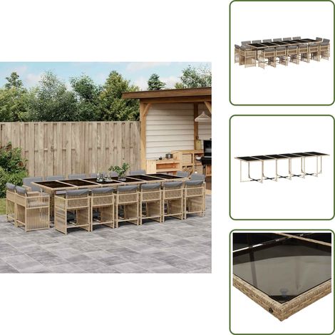 The Living Store 17-tlg. Garten-Essgruppe mit Kissen Beigemischung Poly Rattan - Gartentisch (1/5)
