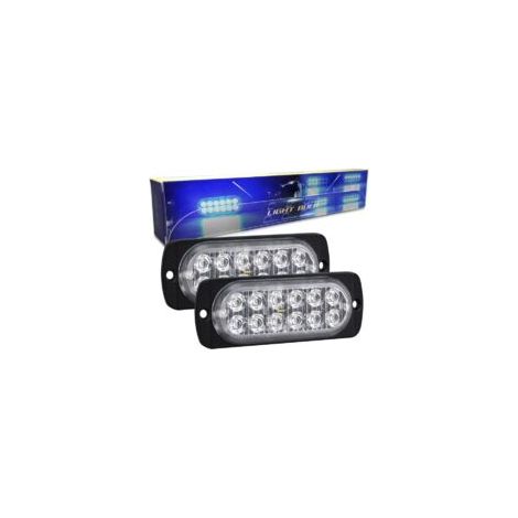2 Pièces 4.3 pouces 12 led barre lumineuse stroboscopique, 12v 24v clignotant gyrophare police feux de remorque,bleu