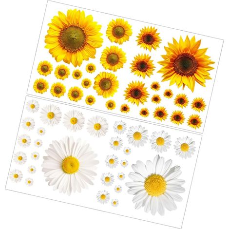 2ensembles Stickers Muraux Fleuris Pour Salon Décoratifs Lot De Repositionnables Motifs Tournesol Et Marguerite (1/5)