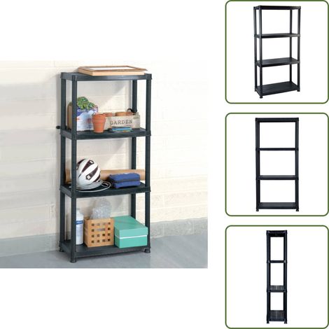Étagère de rangement à 4 niveaux Noir 61x30,5x130 cm Plastique - Étagère De Rangement - Étagère Industrielle - Étagère Métallique - Meuble De Rangement - Stockage Vertical (1/5)