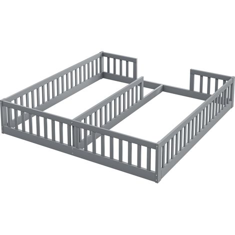 Kinder-Paneelbett 90 x 200 cm mit Sicherheitsseiten aus Kiefer und grauem MDF (1/5)
