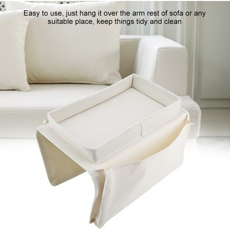 Organisateur de télécommande TV suspendu pour accoudoir de canapé, sac de rangement avec porte-gobelet (beige) (1/5)