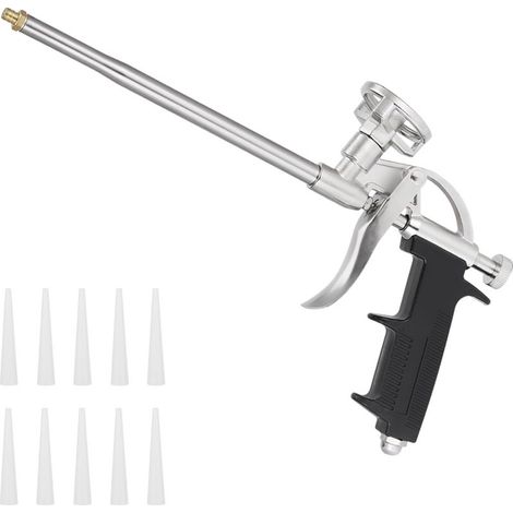 1 Pièces Pistolet Mousse Expansive avec 10 Buses, Pistolet pour Mousse Expansive, Pistolet Mousse Polyurethane, Pas Besoin de Nettoyant, pour Calfeutrage,Etanchéité, Remplissage (1/5)