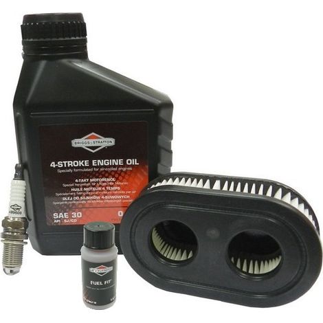 Kit entretien moteur pour Briggs & Stratton 550E, 575EX, 550EX ECO PLUS – Filtre à air, bougie Champion, huile 0.60L, stabilisant 250ml
